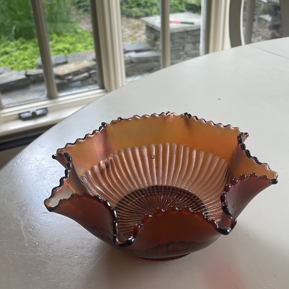 Antique Signed Northwood Stippled Rays Amethyst Carnival Glass Ruffled Bowl - Picture 9 of 10